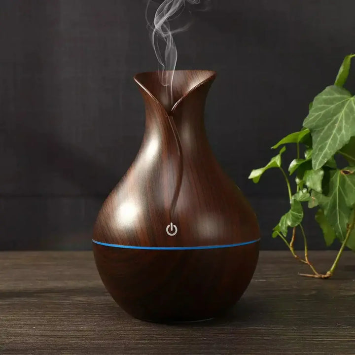 Umidificador Ultrassônico WoodVase – Aromatizador USB com LED Colorido - Verona Decor - VERONA DECOR