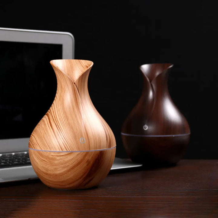 Umidificador Ultrassônico WoodVase – Aromatizador USB com LED Colorido - Verona Decor - VERONA DECOR
