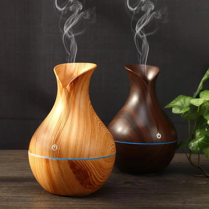 Umidificador Ultrassônico WoodVase – Aromatizador USB com LED Colorido - Verona Decor - VERONA DECOR